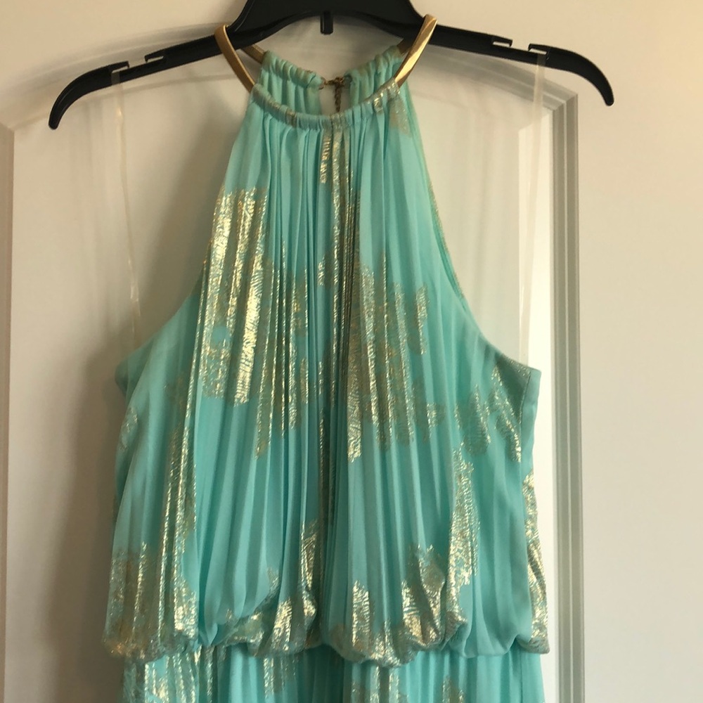 Light blue & gold dress